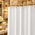 White Fabric Shower Curtain, 240 GSM Weighted Waffle Shower Curtains, Polyester Curtain With Rust-Resistant Hooks, Machine Washable & Water Repellent, For Bathroom Showers, Bath Tubs, 72x72 In