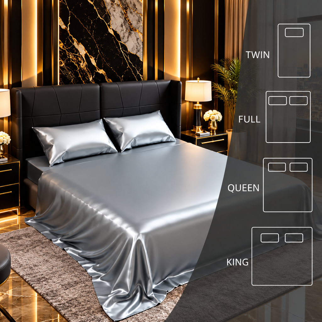 Satin Bed Sheets, Queen Size Sheets Set, 4 Pcs Silky Bedding Set With 15 Inches Deep Pocket For Mattress  Queen, Grey