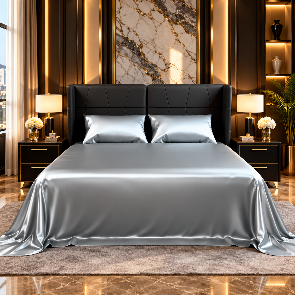 Satin Bed Sheets, Queen Size Sheets Set, 4 Pcs Silky Bedding Set With 15 Inches Deep Pocket For Mattress  Queen, Grey