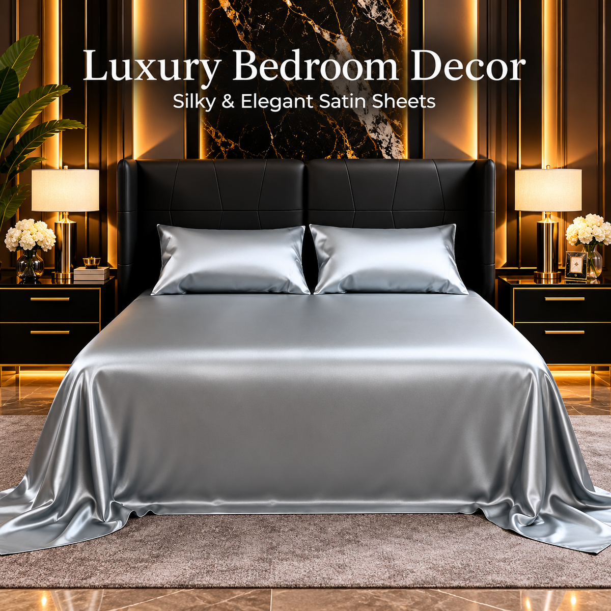 Satin Bed Sheets, Queen Size Sheets Set, 4 Pcs Silky Bedding Set With 15 Inches Deep Pocket For Mattress  Queen, Grey