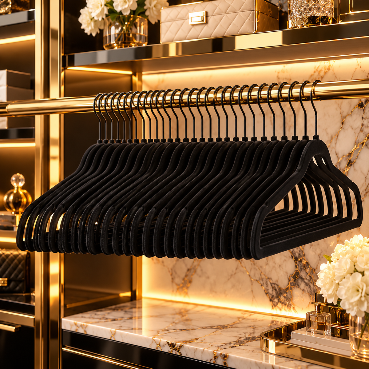 30ct Suit Flocked Hangers - Black: Velvet Clothes Hangers For Sweaters, Shirts, Dresses, Suits
