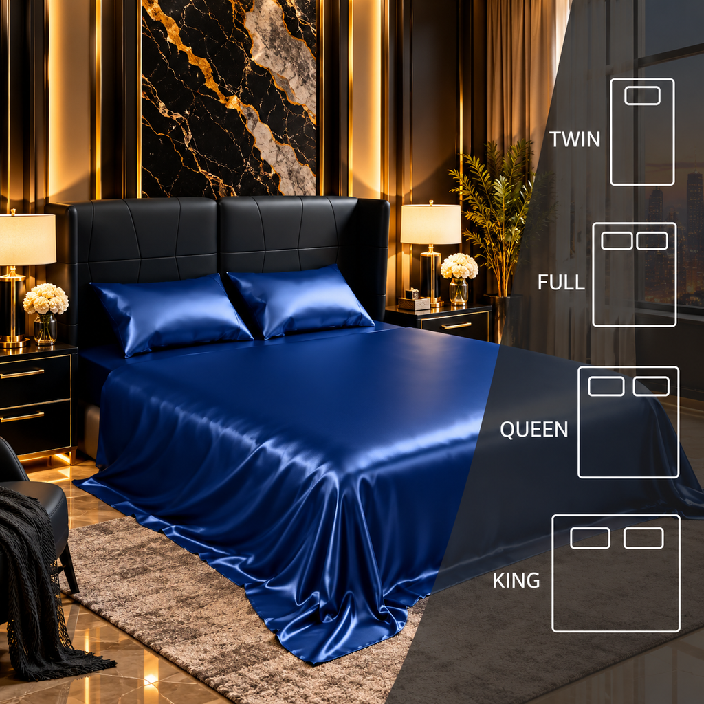 Satin Bed Sheets, King Size Sheets Set, 4 Pcs Silky Bedding Set With 15 Inches Deep Pocket For Mattress King, Navy Blue