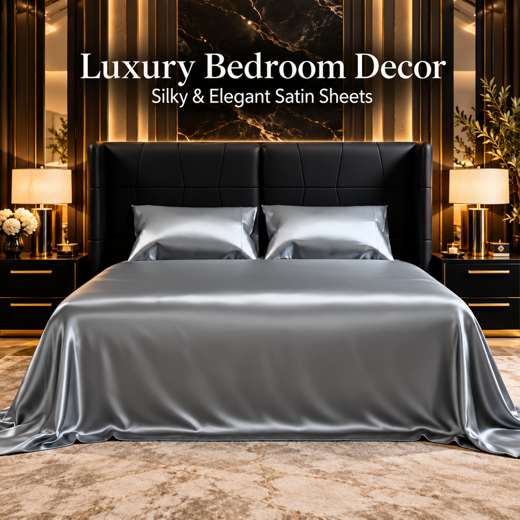 Satin Bed Sheets, Full Size Sheets Set, 4 Pcs Silky Bedding Set With 15 Inches Deep Pocket For Mattress Full, Grey