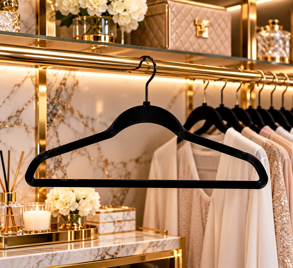 30ct Suit Flocked Hangers - Black: Velvet Clothes Hangers For Sweaters, Shirts, Dresses, Suits