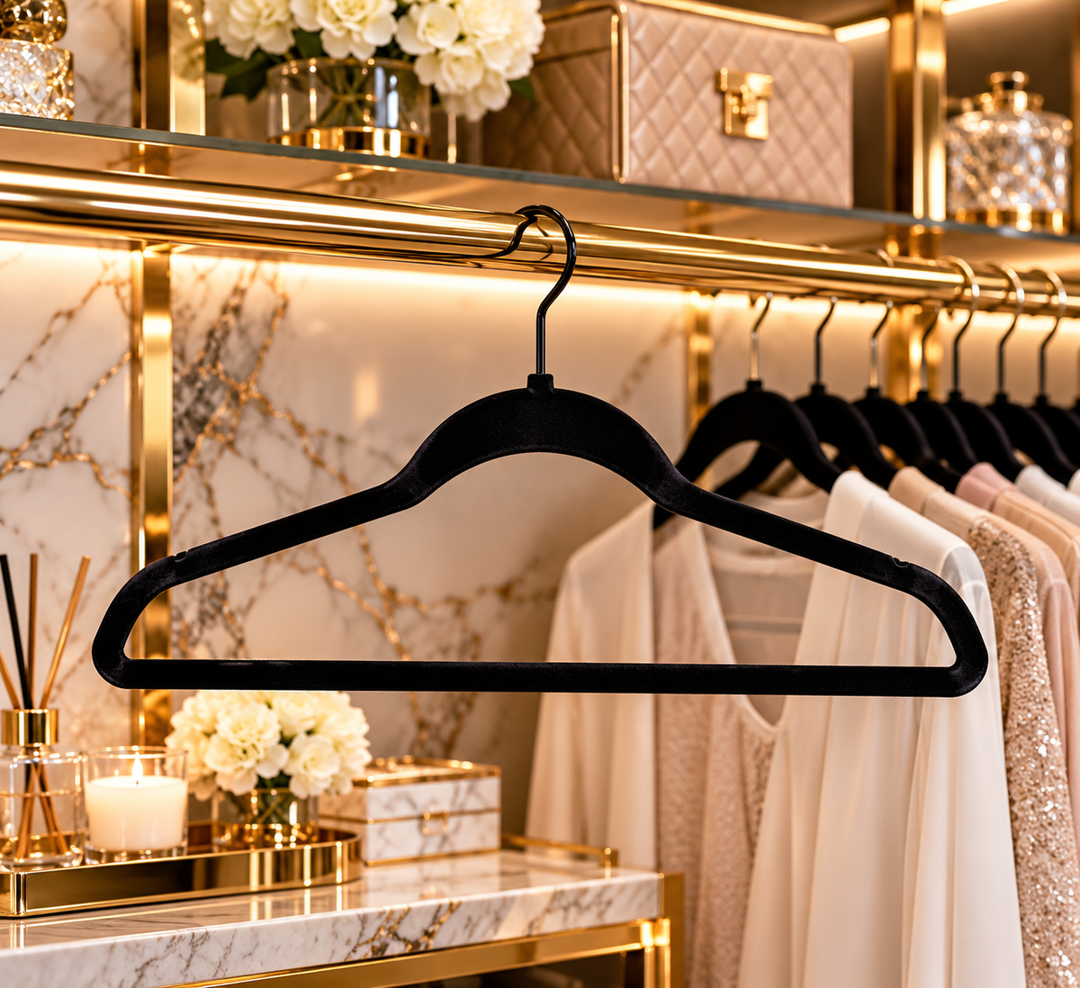 30ct Suit Flocked Hangers - Black: Velvet Clothes Hangers For Sweaters, Shirts, Dresses, Suits