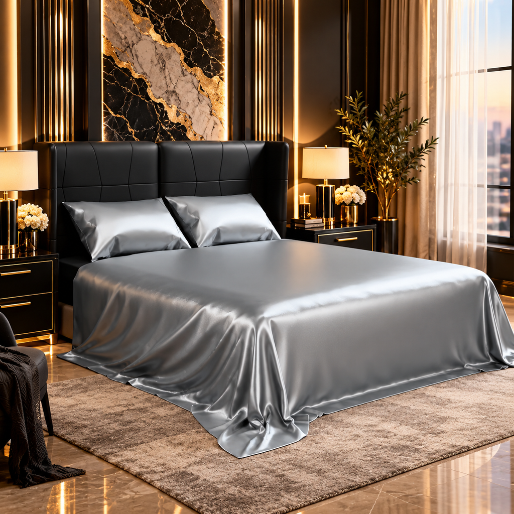 Satin Bed Sheets, Full Size Sheets Set, 4 Pcs Silky Bedding Set With 15 Inches Deep Pocket For Mattress Full, Grey