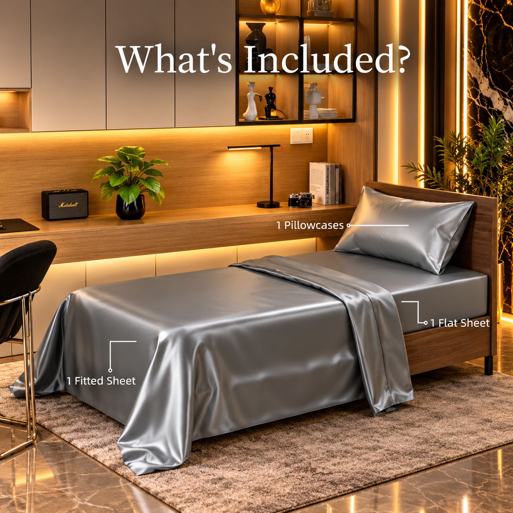 Satin Bed Sheets, Twin Size Sheets Set, 3 Pcs Silky Bedding Set With 15 Inches Deep Pocket For Mattress -Twin, Grey